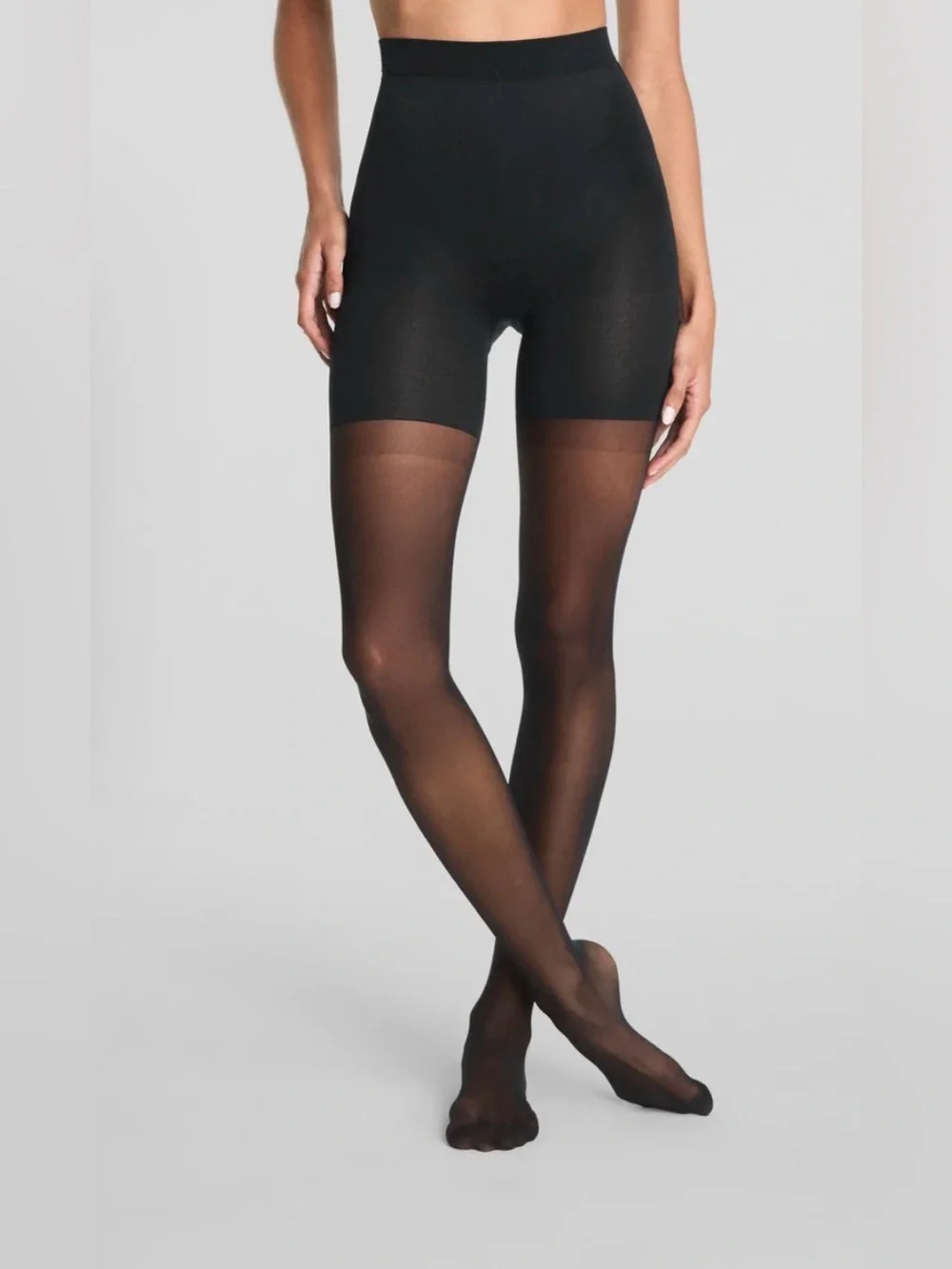 NEW SPANX Black Mid-Thigh Shaping Sheers Tights Size E $38